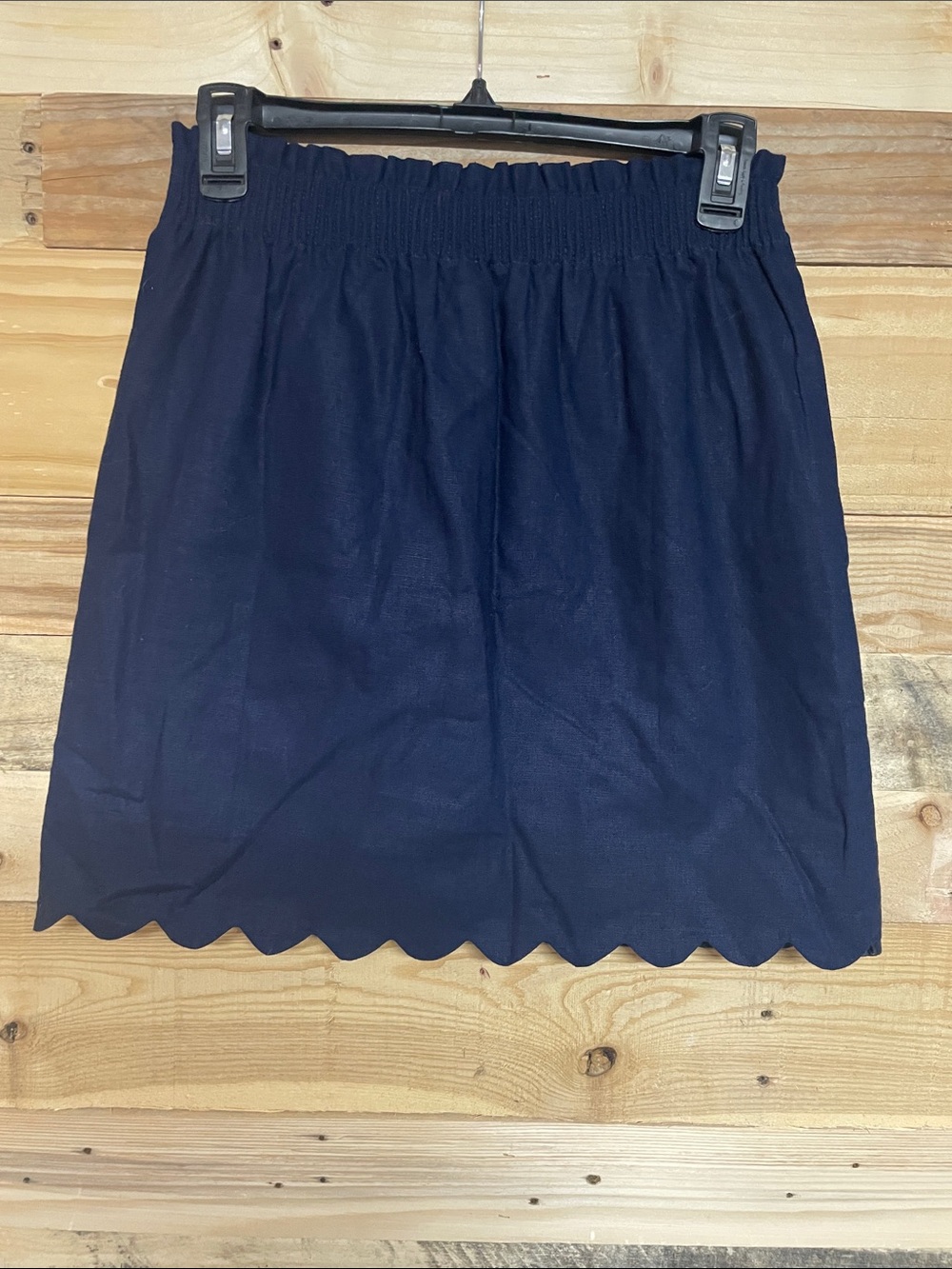 J. by J. Crew size 00 Blue Mini Linen/Cotton Scalloped Hem Skirt with pockets